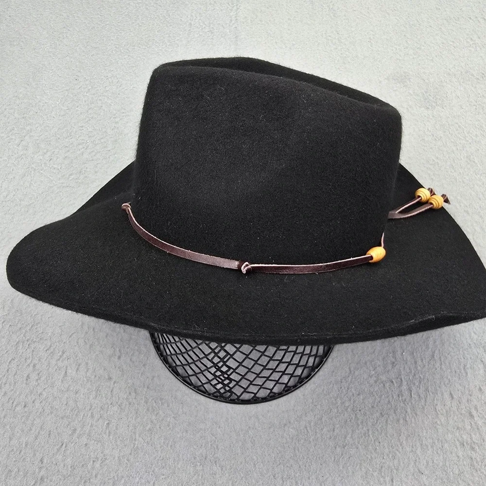 Cavalry Hat Unisex One Size Black Wool Pinched Crown Wide Brim Western Cord Cap